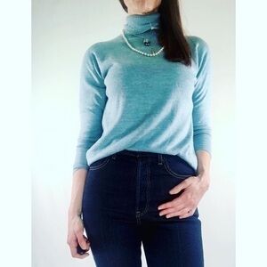 70's Deadstock Vintage "Talbott" Baby Blue Turtleneck Sweater